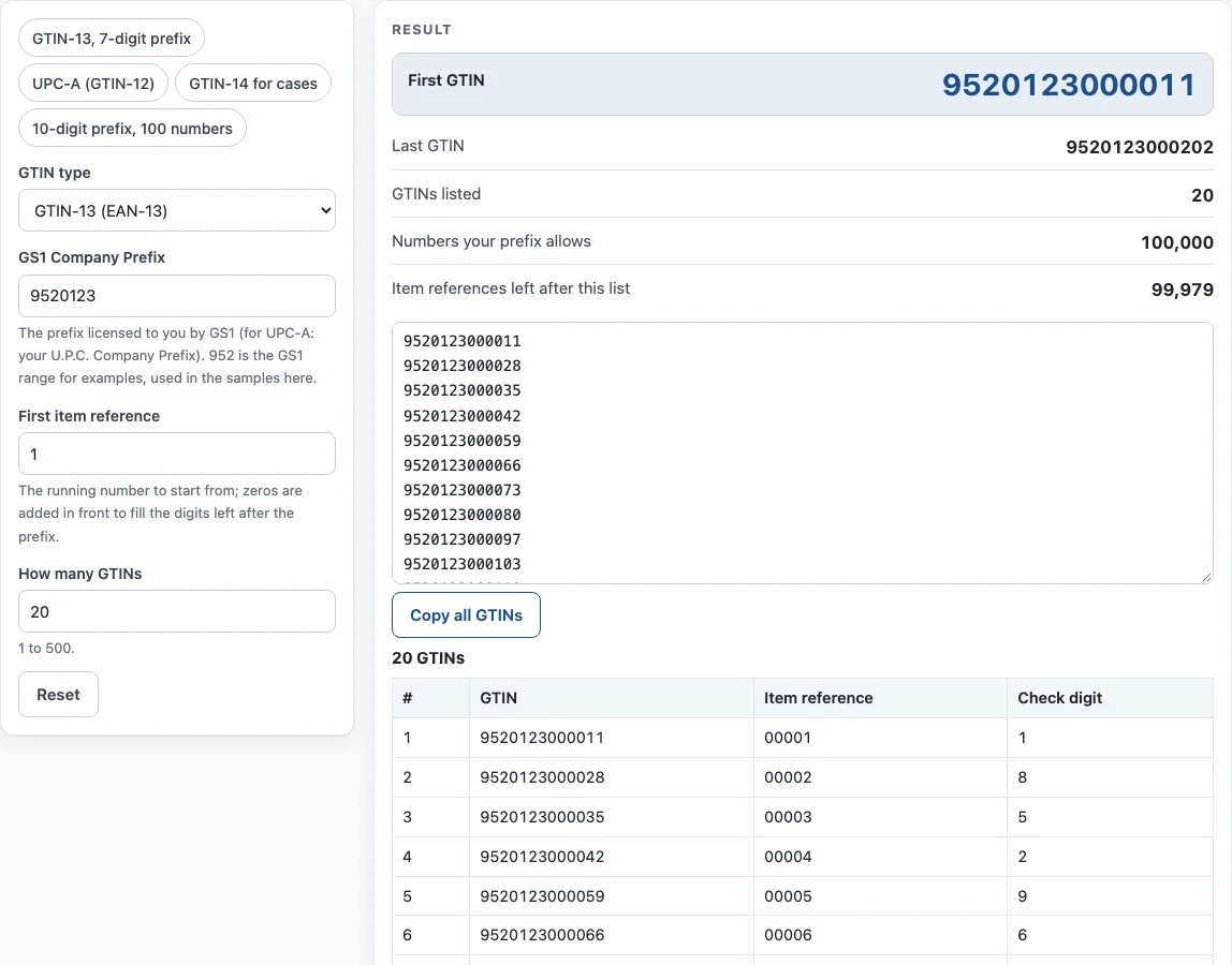 Gtin generator example