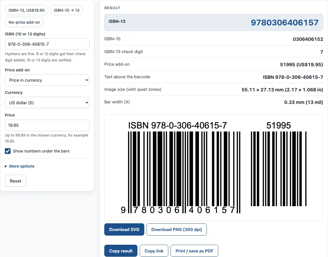 Isbn barcode generator example