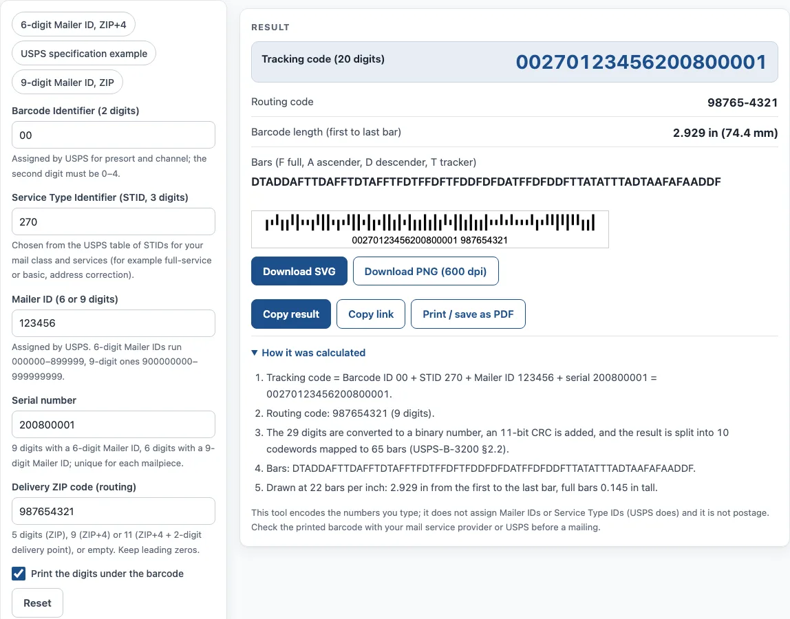 Postal barcode generator example