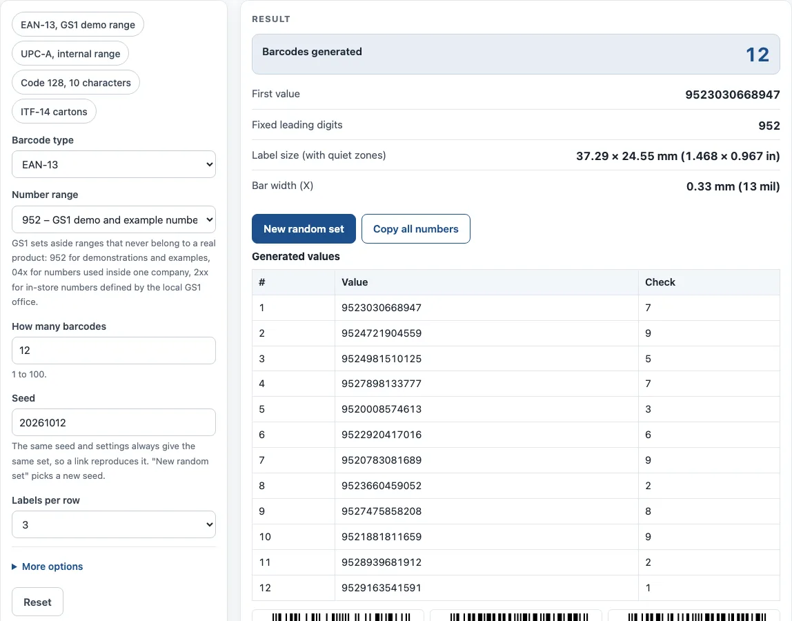 Random barcode generator example