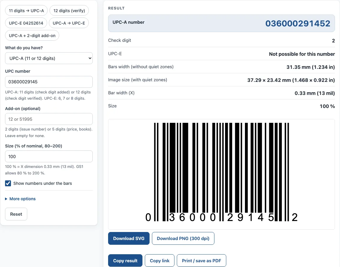 Upc barcode generator example